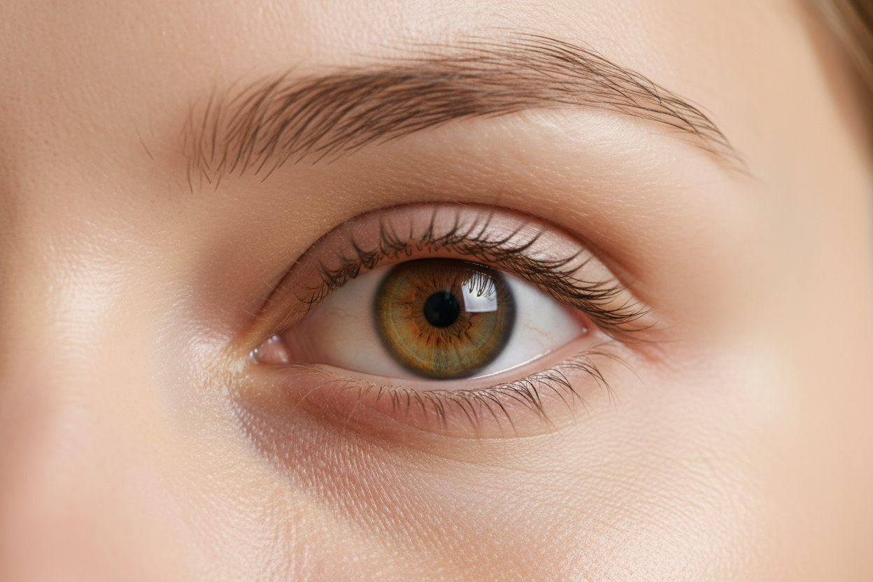 quiero una imagen tipo web no tan grande, donde muestres un ojo sin delineador, la piel la quiero un tono claro y limpia 